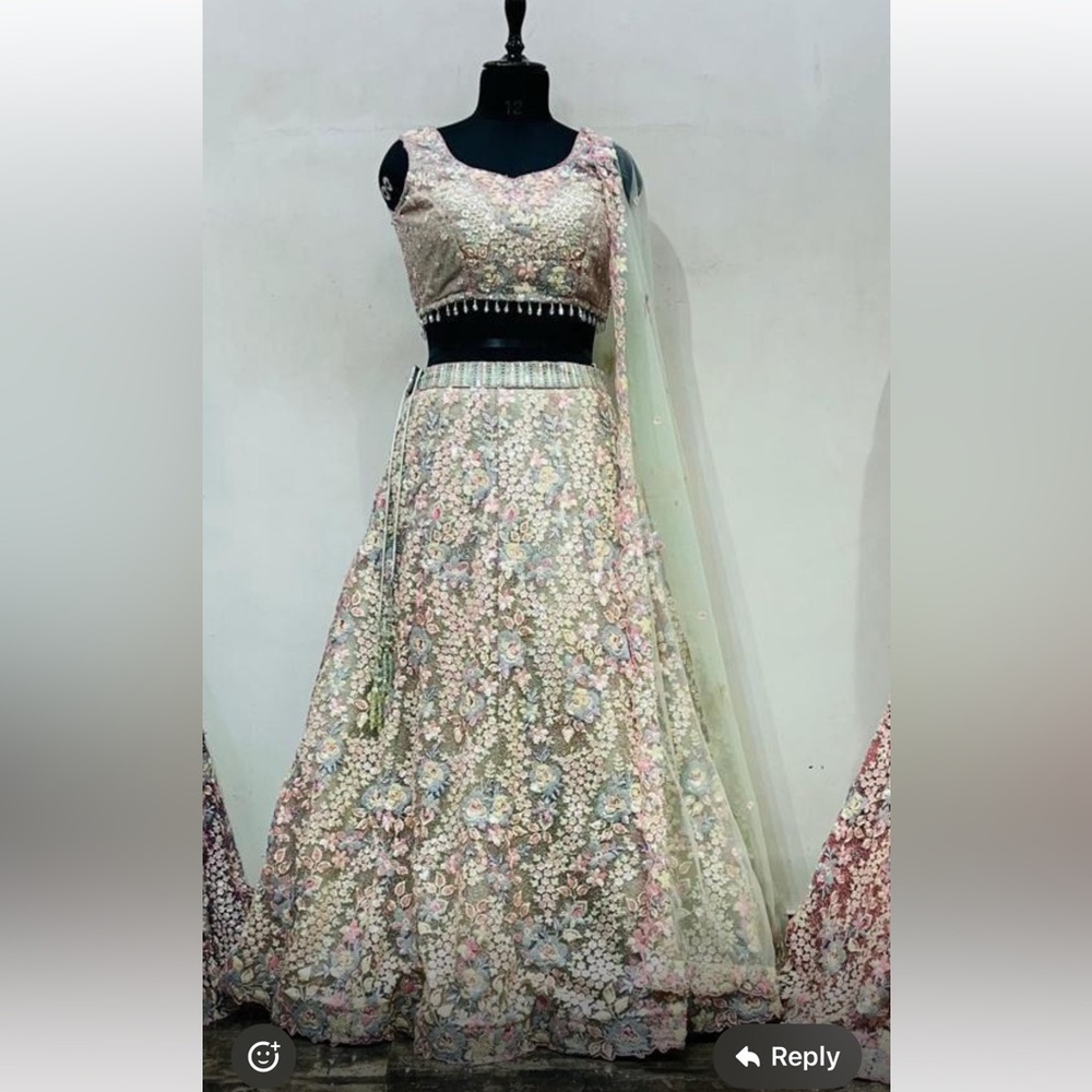 Floral sequins Embroidered mint green Lehenga Choli